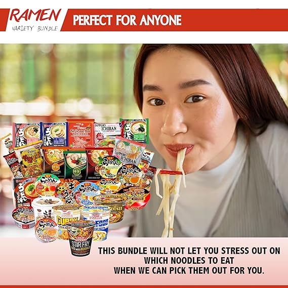 FOODIE BOXX Japanese Instant Ramen Noodles Variety Pack with Cookies & Chopsticks (Japanese)