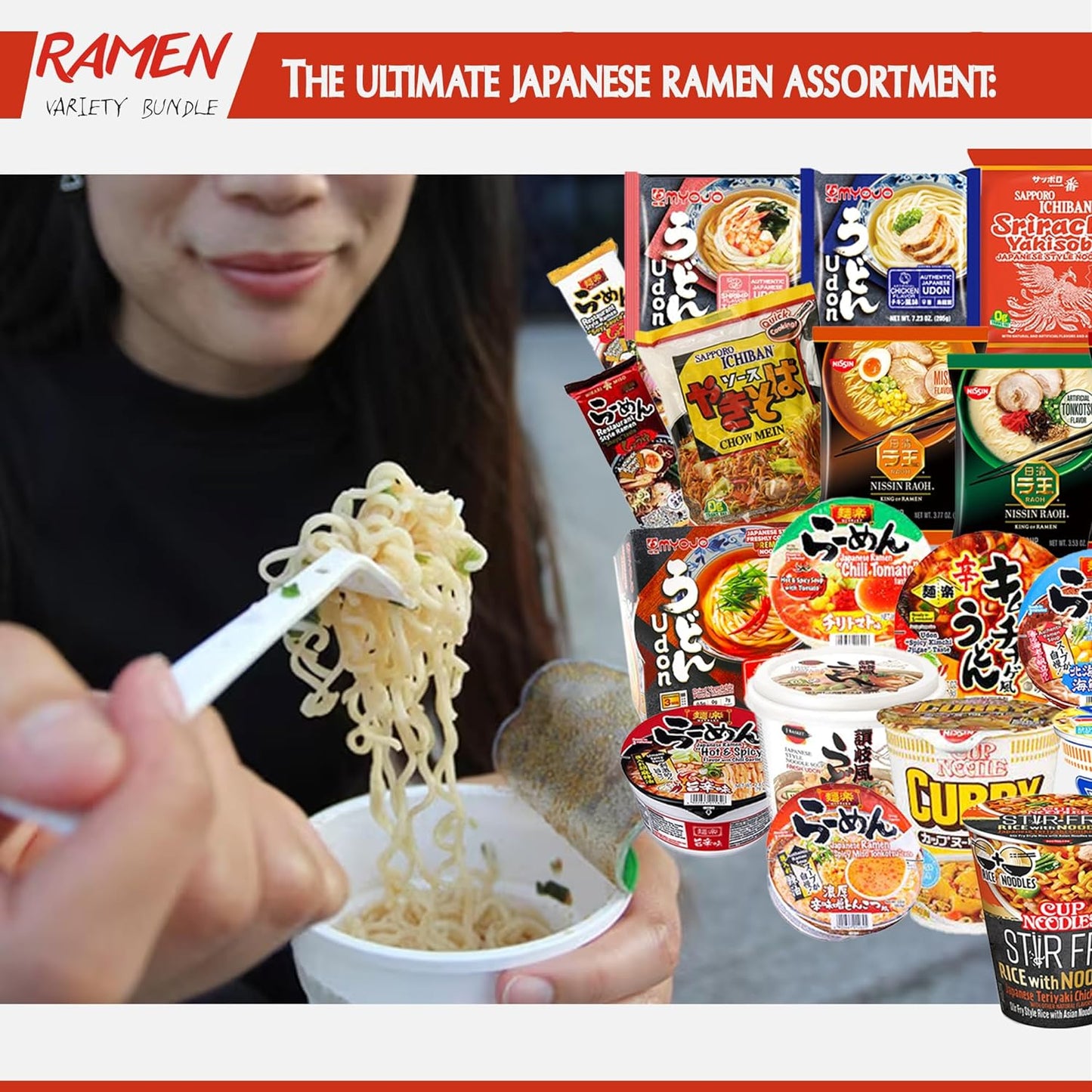 Japanese Instant Ramen Noodles Variety Boxx with Samyang Hot Sauce
