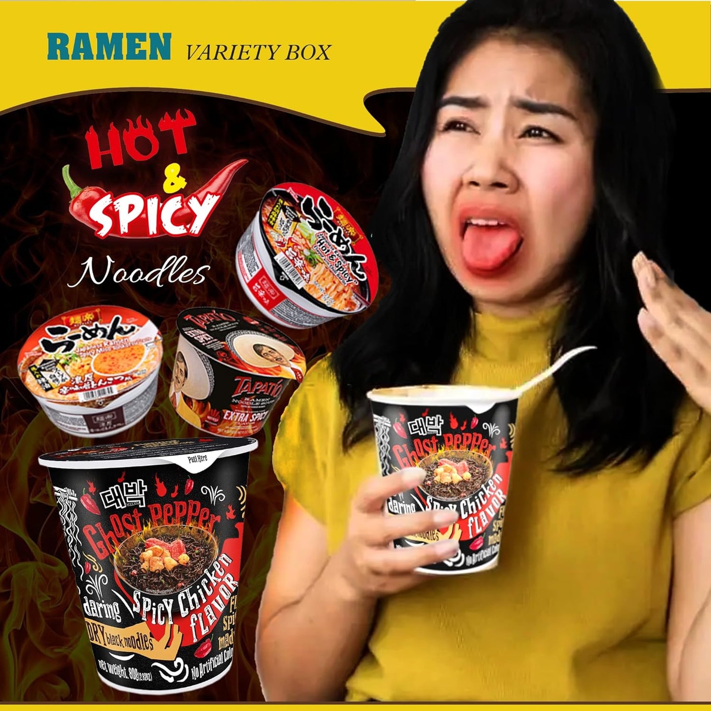 Spicy Asian Instant Variety Ramen Noodles Boxx with Samyang Hot Sauce