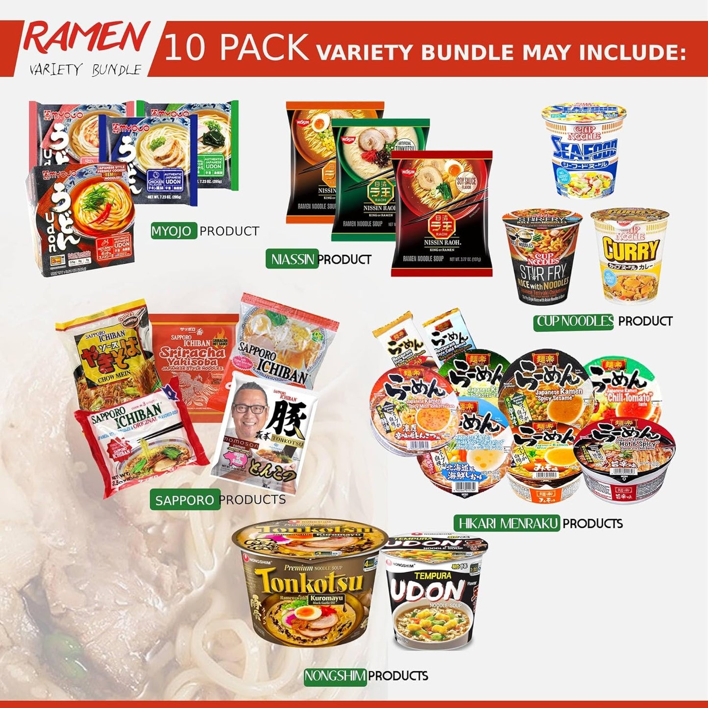 Japanese Instant Ramen Noodles Variety Boxx with Samyang Hot Sauce