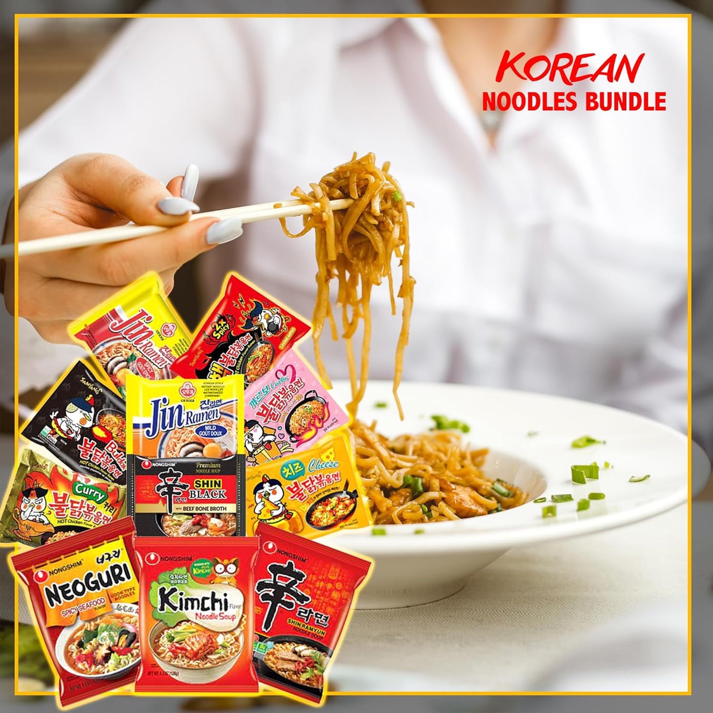 Korean Instant Ramen Noodles Variety Boxx with Samyang Hot Sauce