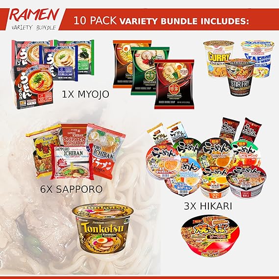 FOODIE BOXX Japanese Instant Ramen Noodles Variety Pack with Cookies & Chopsticks (Japanese)