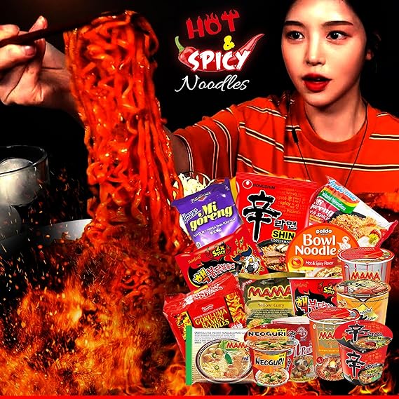 Fiery Flavors: Hot & Spicy Asian Instant Noodle Box - Authentic Taste, Instant Satisfaction - Perfect for Quick and Spicy Cravings - 15 Pack