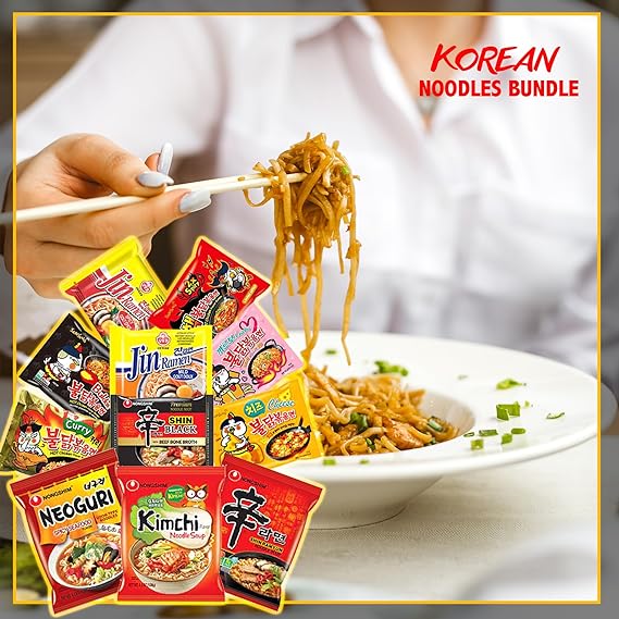 FOODIE BOXX Asian Instant Variety Ramen Noodles with Samyang Hot Sauce (Pho Noodle, 15 Pack)
